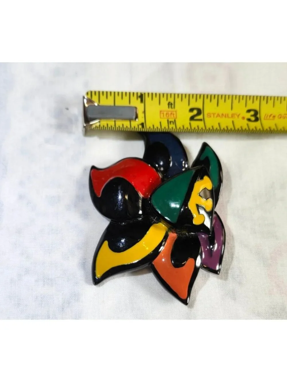 Vintage Pop Art Glossy Resin Flower Pin Multicolor Summer Fun Jewelry